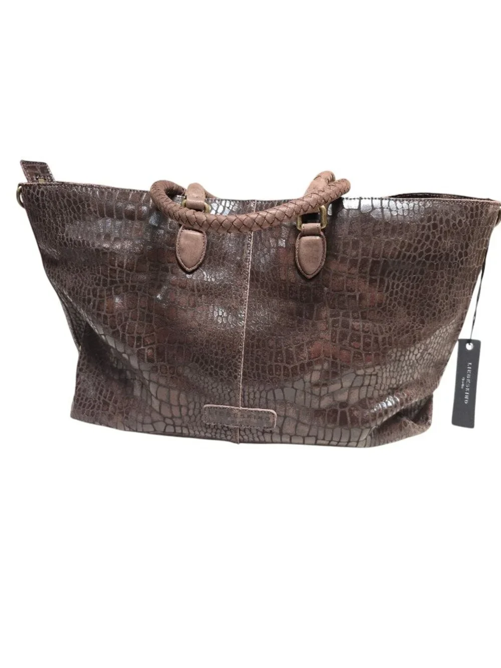 Liebeskind Berline Dark Brown XChelsea Mcroco Leather Large Tote Handbag NWT